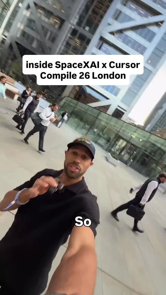 Filming outside SpaceXAI Cursor Compile London